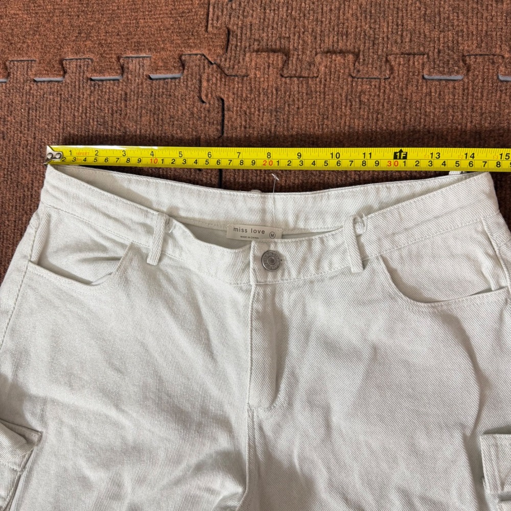 Miss Love Womens White Denim Cargo Pants Wide Leg Utility Multi Pocket Size M - Picture 3 of 8